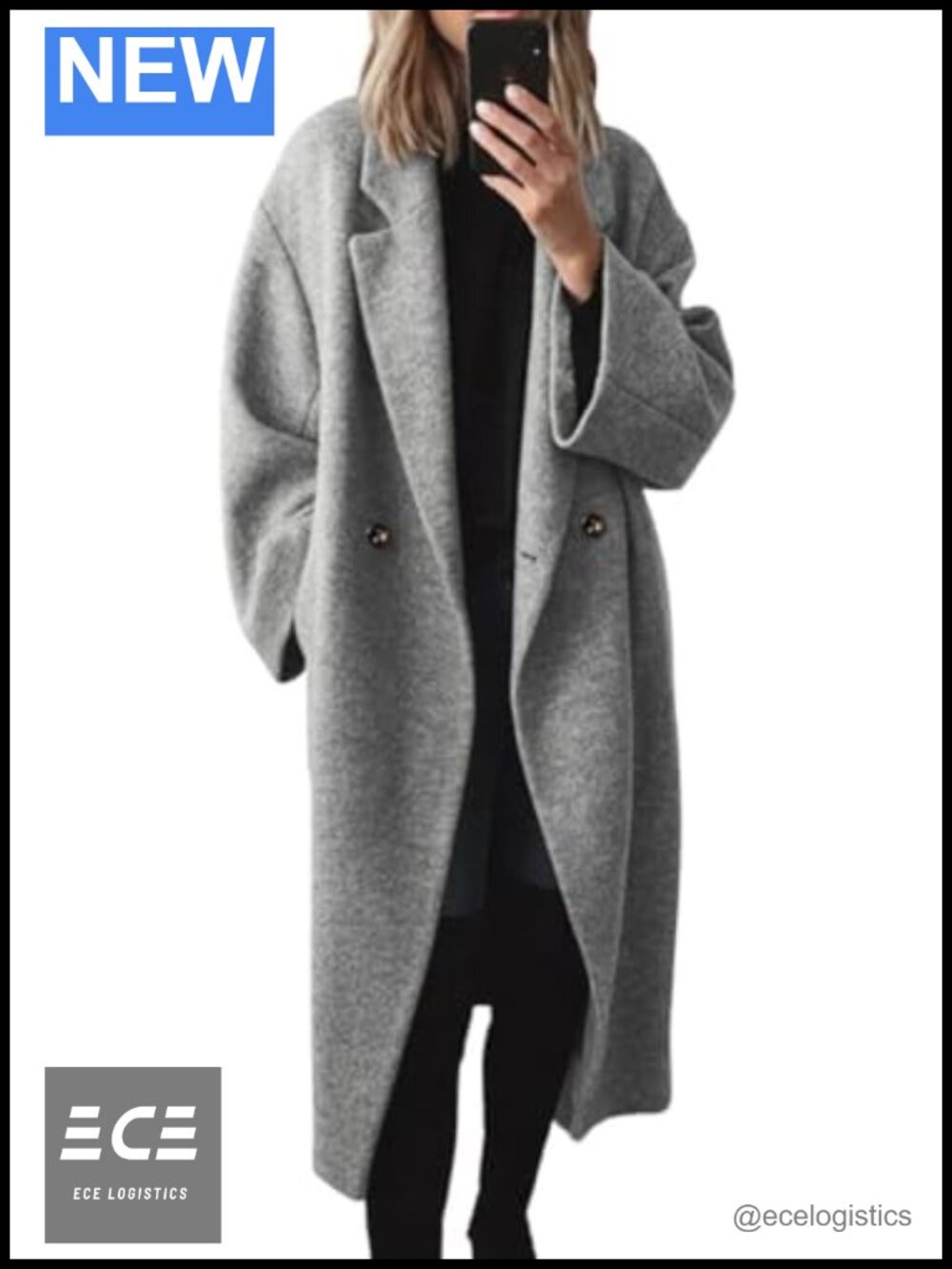 Wool Blend Pea Coat Double Breasted Notch Lapel Long Trench Coat